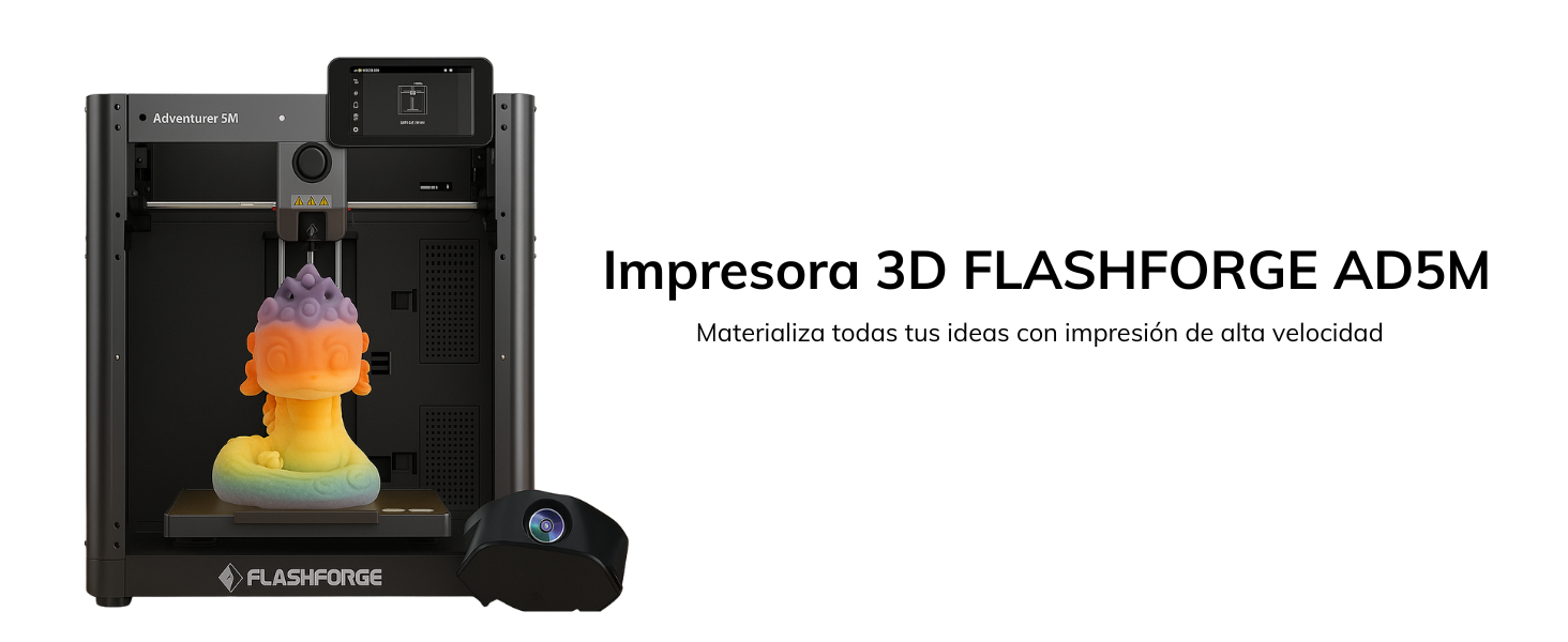 La Flashforge Adventurer 5M es una impresora 3D FDM rápida, precisa y lista para usar, diseñada para usuarios que buscan alto rendimiento sin complicaciones. Con una velocidad de impresión de hasta 600 mm/s y una aceleración de 20.000 mm/s², esta impresora 3D compacta ofrece resultados profesionales ideales para hogares, escuelas, talleres y creadores. Su estructura CoreXY metálica garantiza máxima estabilidad, mientras que el volumen de impresión de 220 x 220 x 220 mm y las boquillas intercambiables (incluye 0.4 mm y 0.6 mm) la convierten en una solución versátil y eficiente.